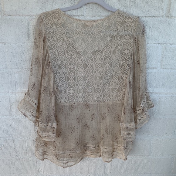 Anthropologie by Meadow Rue Embroidered Ivory Silk Peasant Blouse size Small - Picture 7 of 7